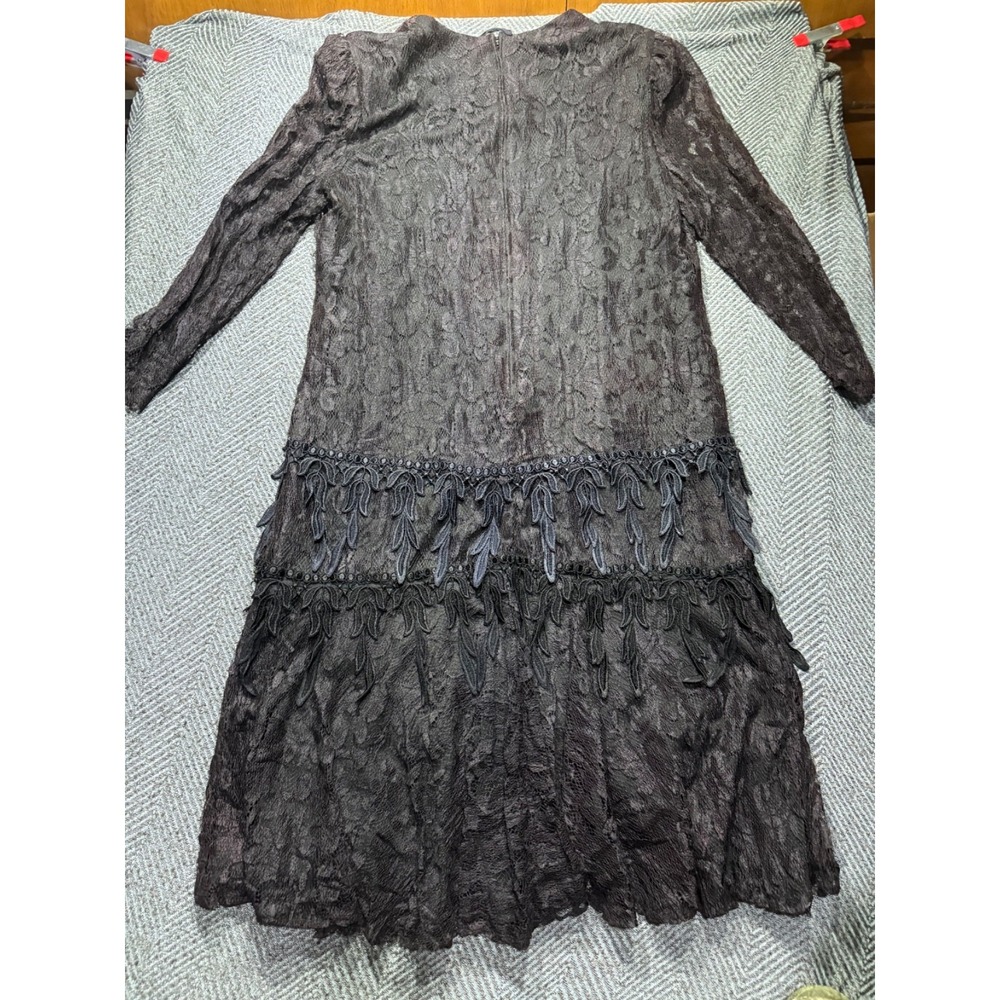 VTG DAVID ROSE 16 1/2  Black Lace Romantic Fringe Dress